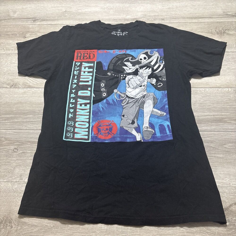 One Piece Film Red Monkey D. Luffy Black SS T Shirt Japanese Hot Topic Men's M
